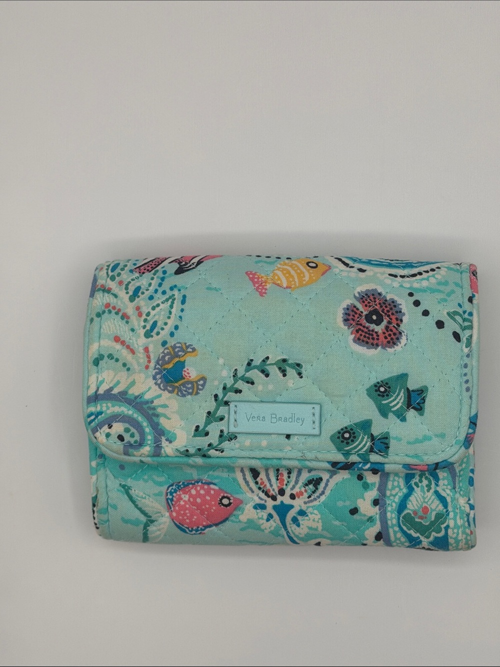 Vera Bradley RFID Aqua Floral Fish Quilted Wallet